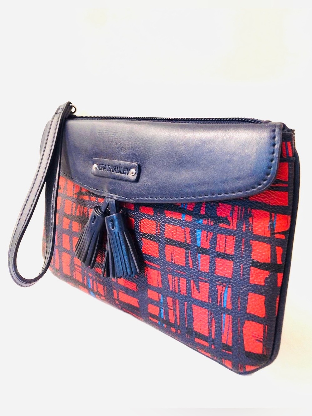 VERA BRADLEY, Vintage Wristlet Clutch in Red Plaid with Navy Trim, NWOT - Picture 5 of 10